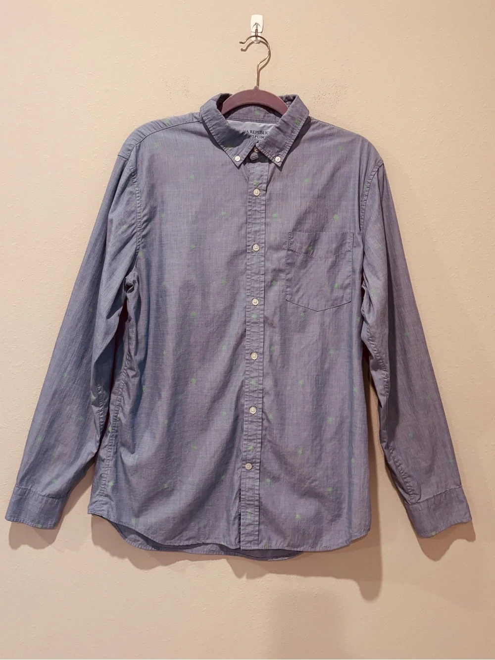 Banana Republic Blue Button Down Shirt Tropical Summer Vacation Luxe Poplin